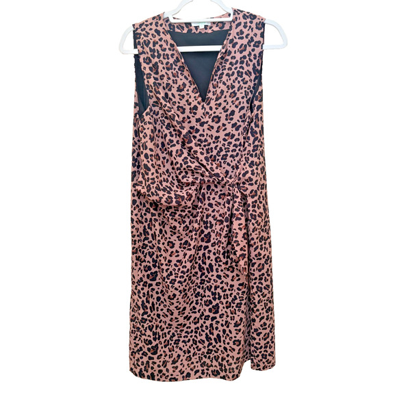 Jade Melody Tam Women's Brown Leopard Print Tie Front Shift Dress Size Medium - Picture 1 of 5